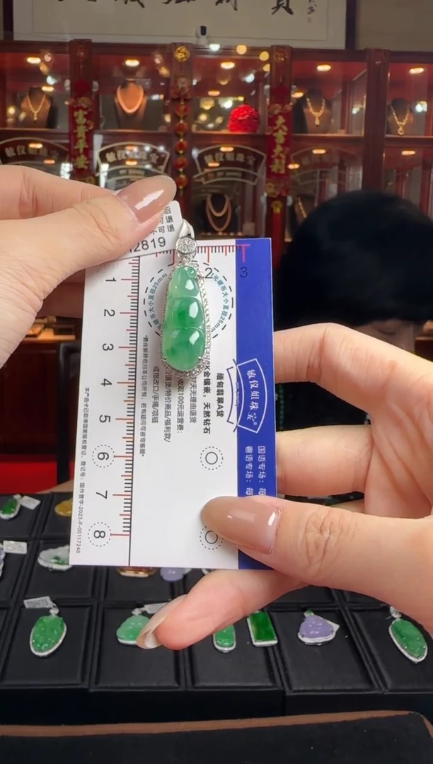 【闪购商品】翡翠颈饰18K金镶嵌H2819冰绿富贵豆