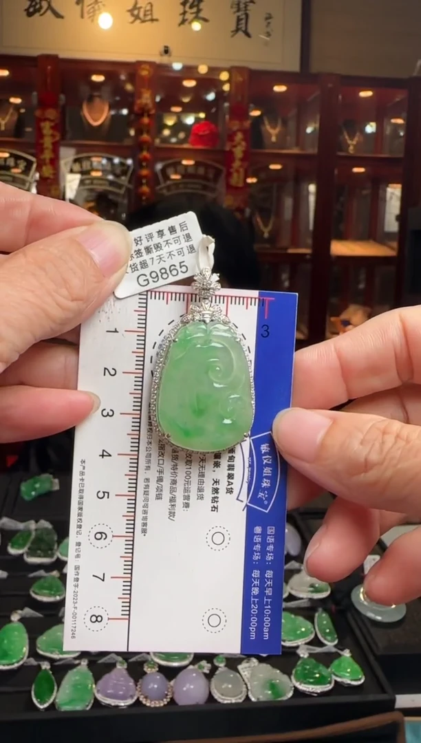 【闪购商品】翡翠颈饰18K金镶嵌G9865冰飘绿如意