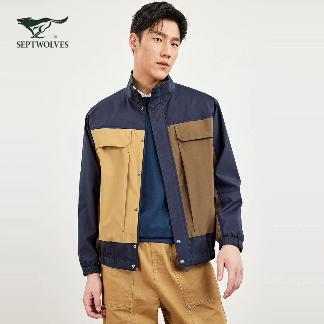 七匹狼【抗静电】夹克男立领工装外套男士秋季可回收面料休闲男装