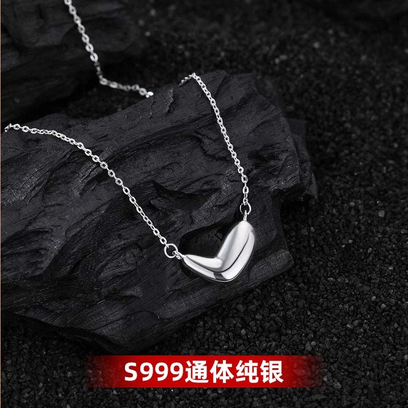 坠链均足银 S999足银光面发财豆豆项链爆款韩版小清新甜美锁骨链
