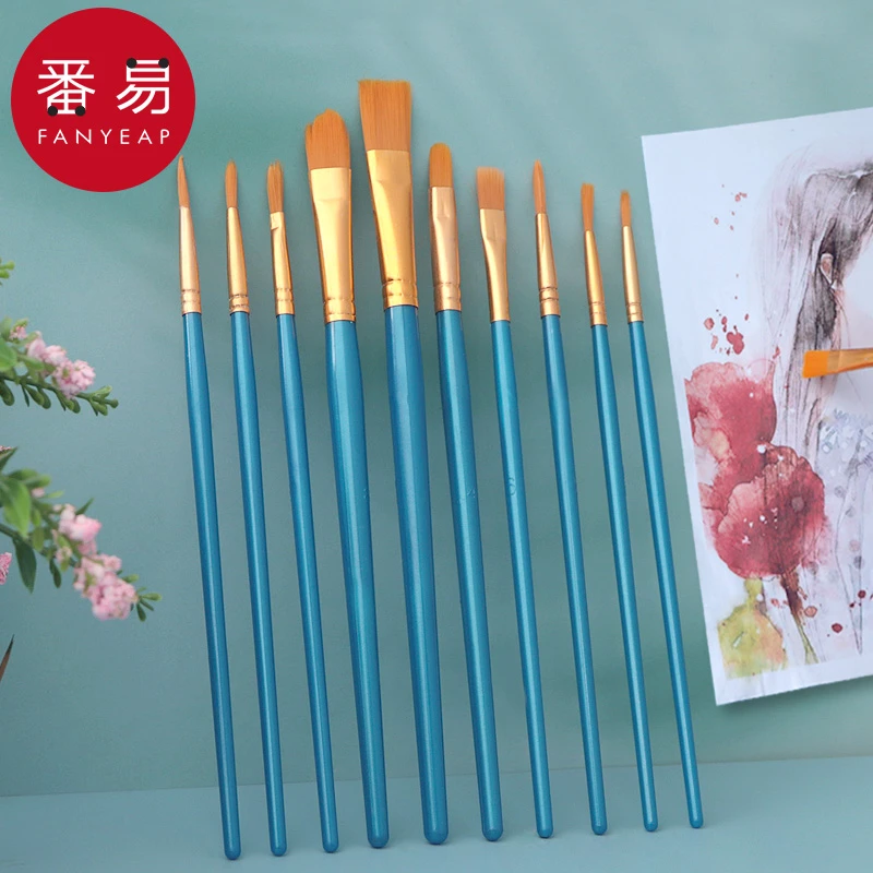 w59水粉画笔平头水彩排笔美术生专用尼龙笔刷丙烯初学绘画毛笔
