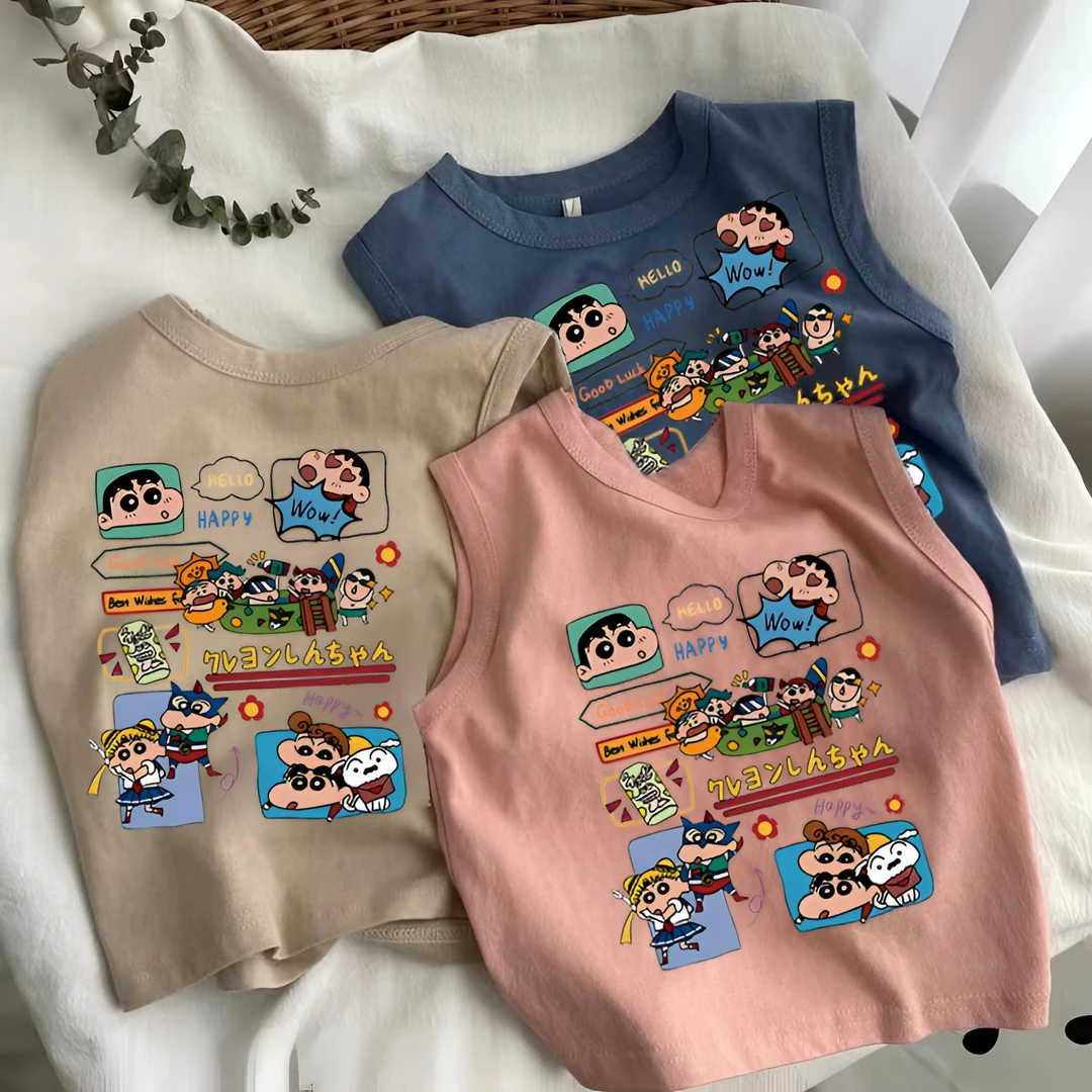 儿童无袖t恤夏季男女童纯棉小背心男童宝宝可爱卡通印花韩版上衣T