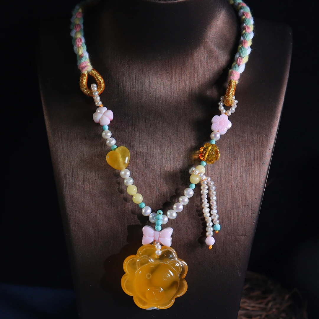 俄料蜜糖红DIY设计太阳小熊吊坠（仅此一件，抖音基地发货带证书）