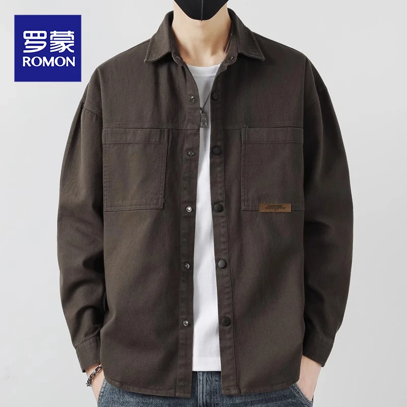 罗蒙工装衬衫衬衣男士宽松休闲2025秋季潮牌日系复古高端开衫衬衣