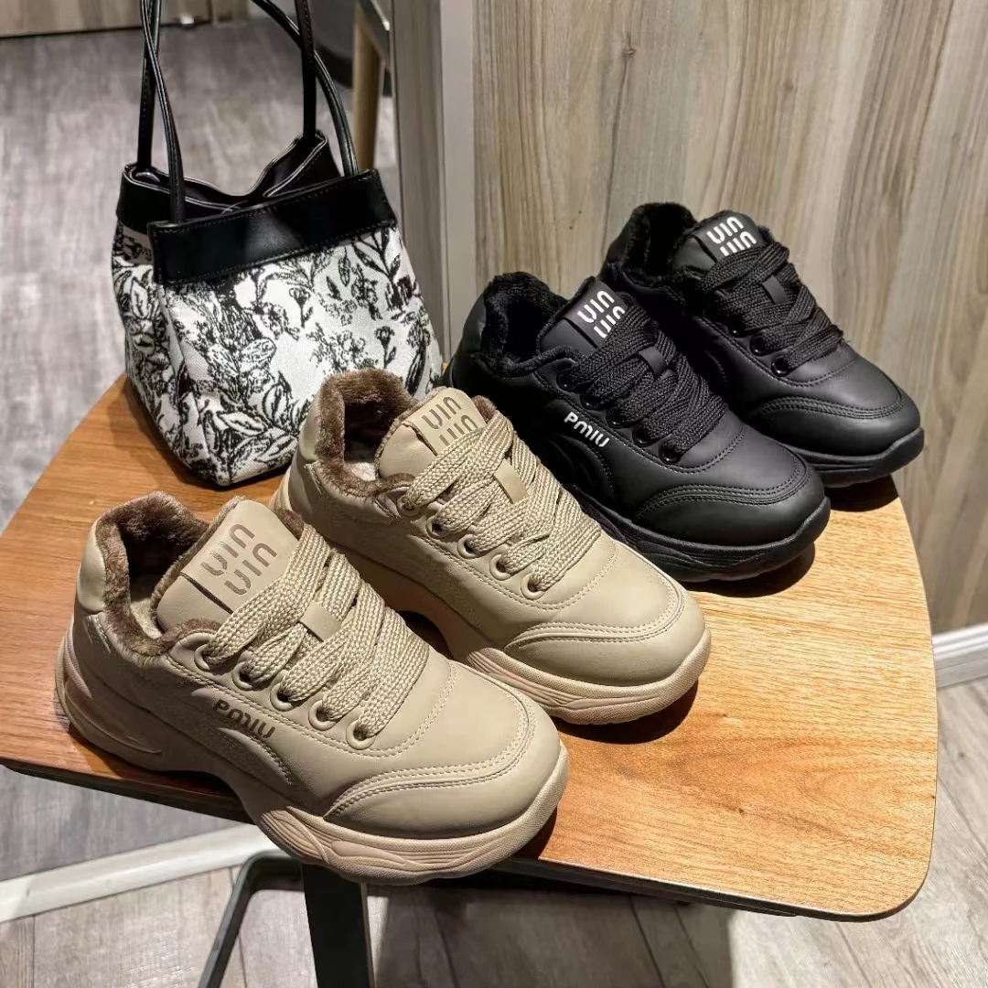 加绒厚底运动鞋女防滑保暖休闲鞋秋冬百搭舒适