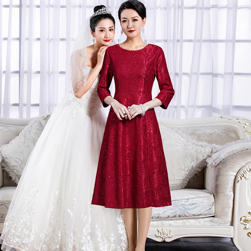 5519高端贵气喜婆婆婚宴连衣裙2024新款高级感显瘦年轻红色晚礼服