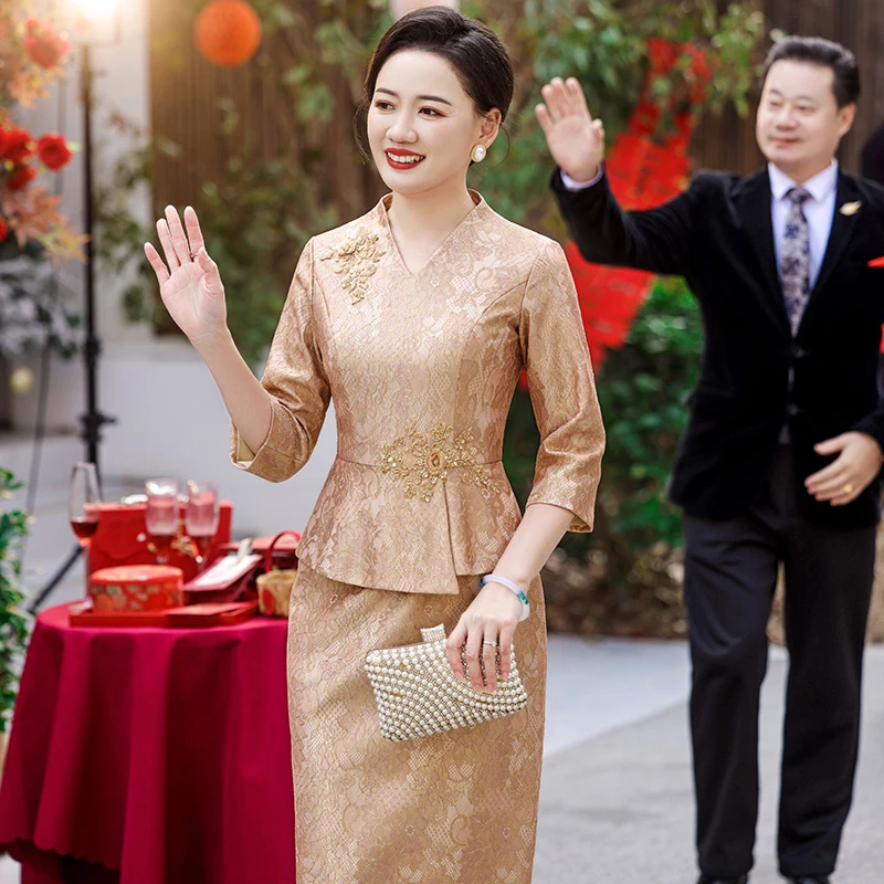 5680高端气质中式婚礼婚宴年轻妈妈改良旗袍裙贵气喜宴会婚礼服装