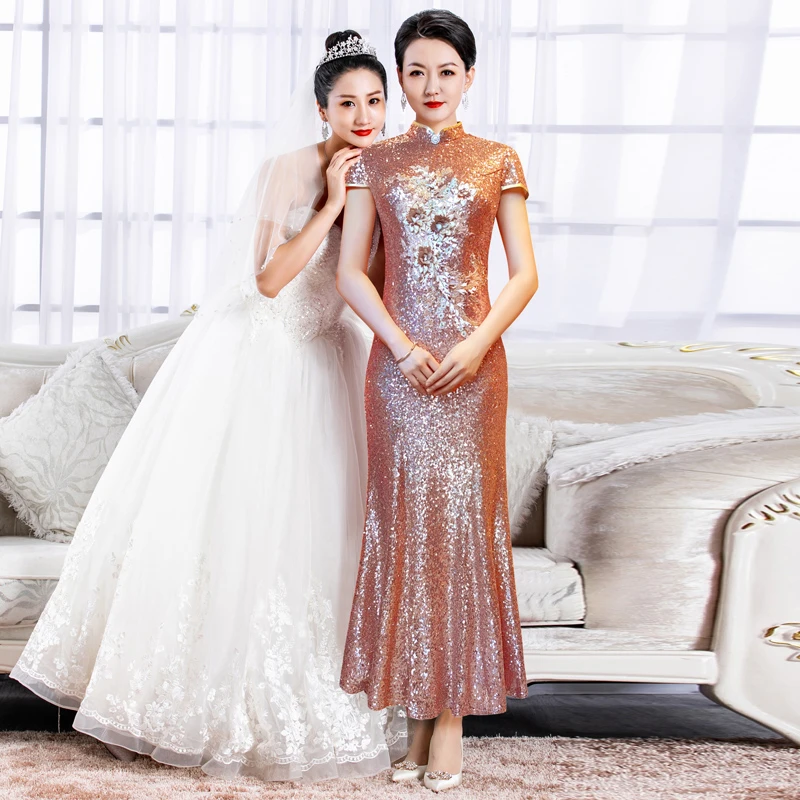 5802七月夏季新款改良旗袍裙高端大气上档次婚宴喜妈妈鱼尾晚礼服