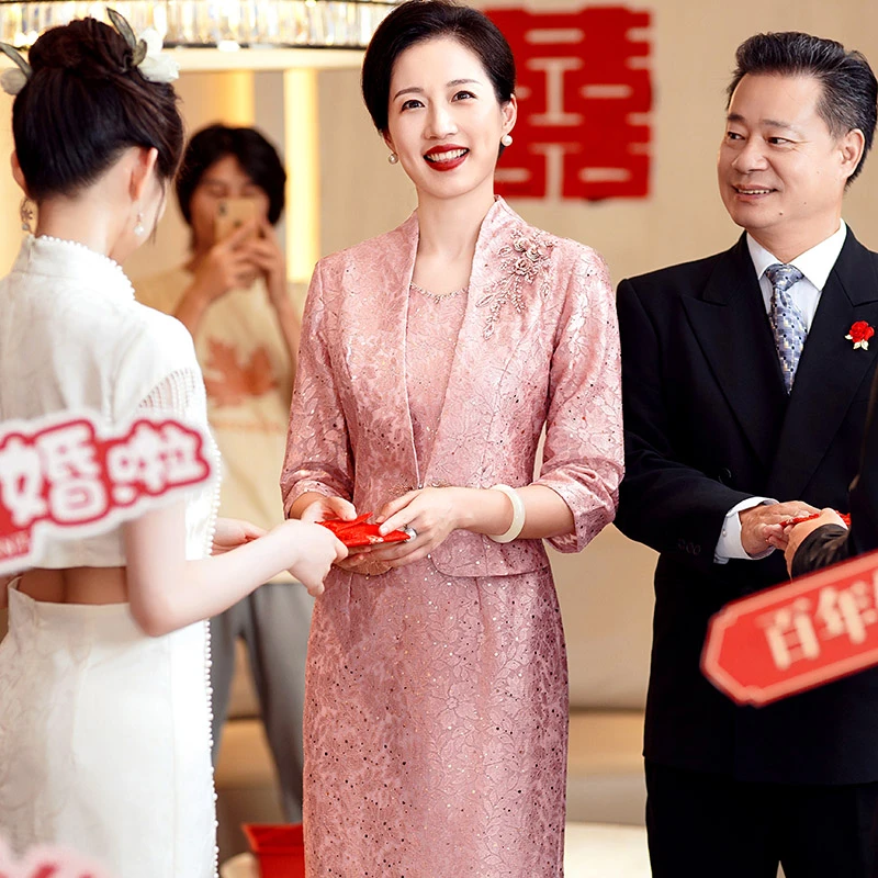 5829秋冬喜婆婆婚宴装洋气显瘦连衣裙假两件结婚妈妈礼服高贵旗袍