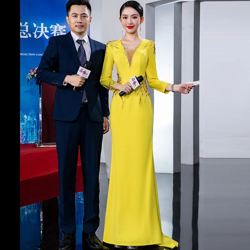 9318艺考礼服2023春季新款高端晚礼服裙女年会主持人宴会礼服气质