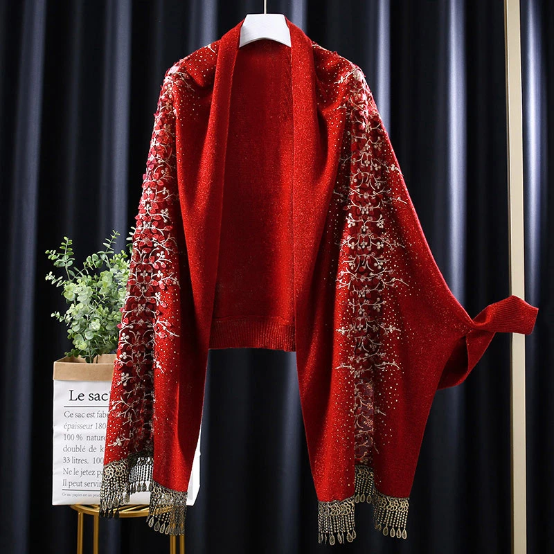 喜婆婆喜妈妈婚礼披肩秋冬季毛呢酒红婚礼两用婚宴披肩冬季