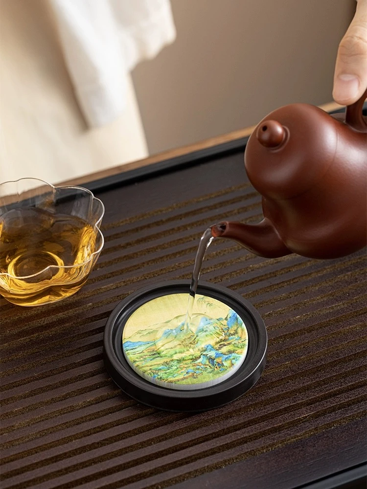 小物居千里江山茶具杯垫茶杯垫陶瓷创意防烫圆形壶垫茶垫速干杯托
