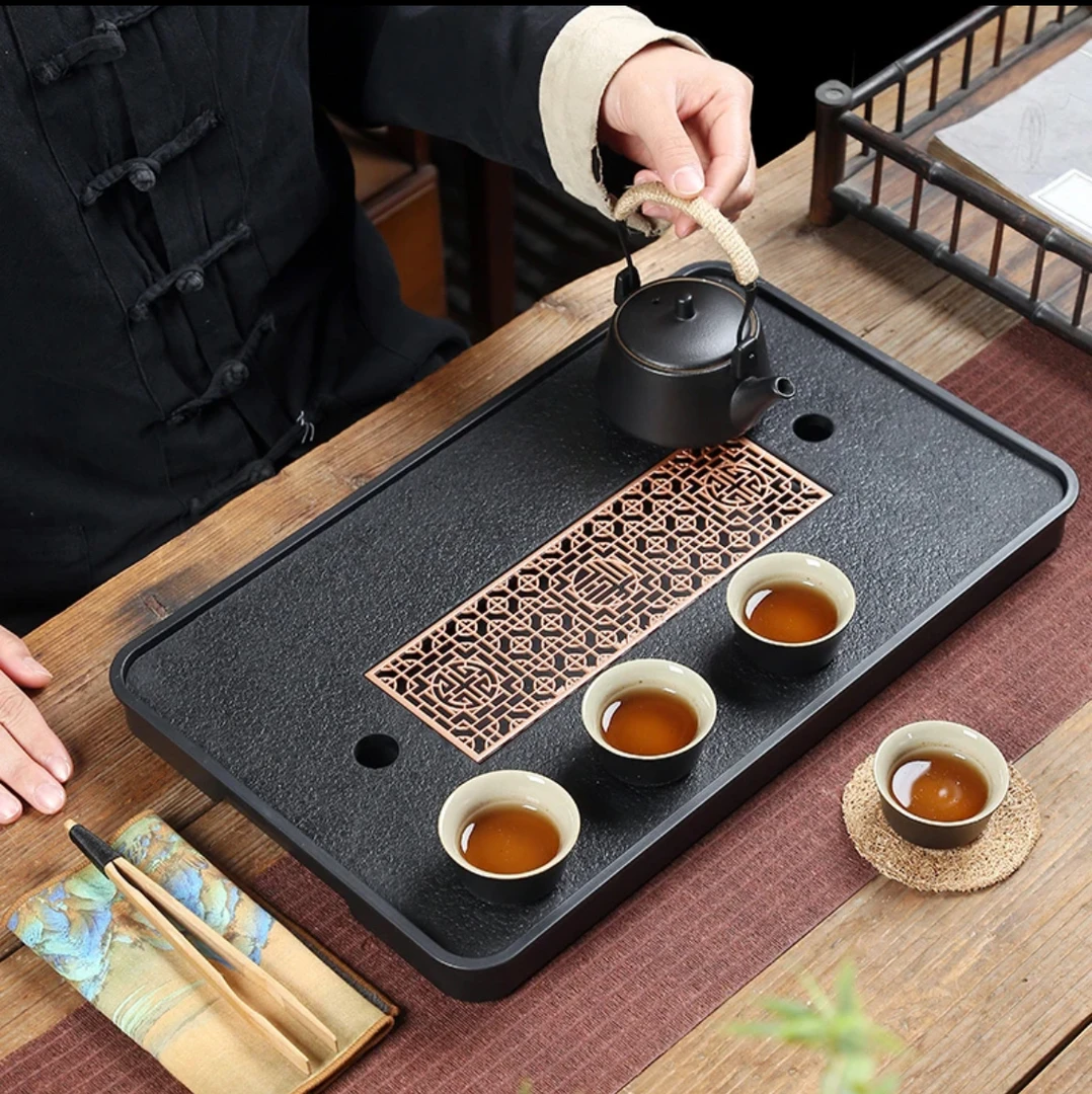 小物居家用干泡台茶盘复古简约日式两用茶台方形小型茶具沥水托盘