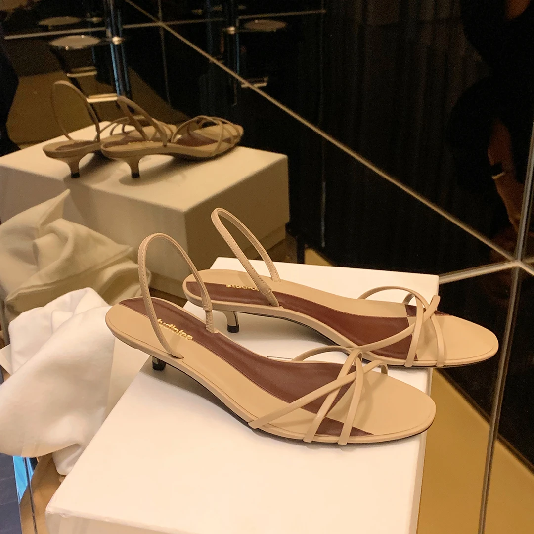 【清仓款】葡萄妈studiolee 极简row风交叉细带增高小猫跟凉鞋