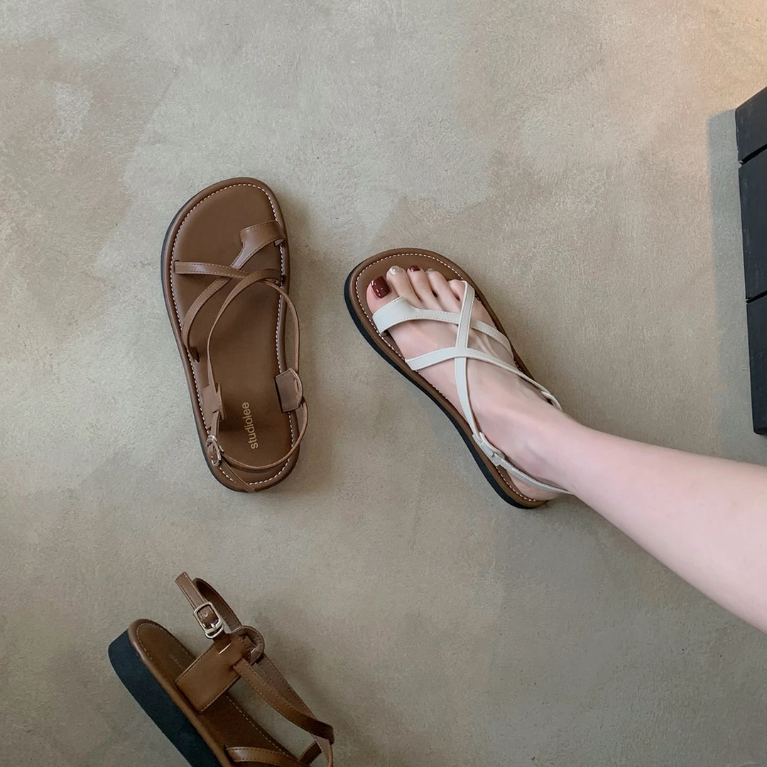 葡萄妈studiolee百搭交叉扣带套趾软底小众罗马风度假厚底凉鞋女