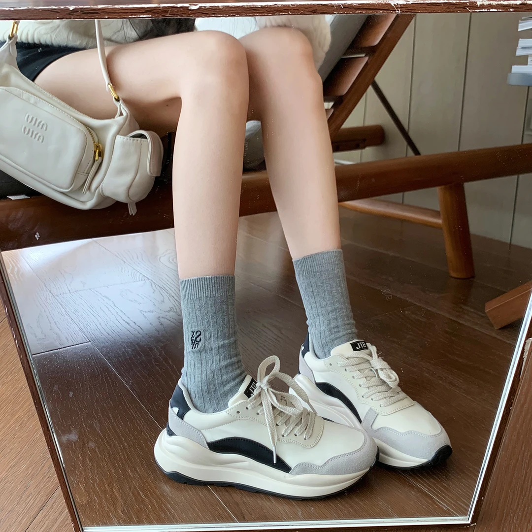 【5折】葡萄妈studiolee 时髦拼色圆头增高休闲厚底老爹鞋