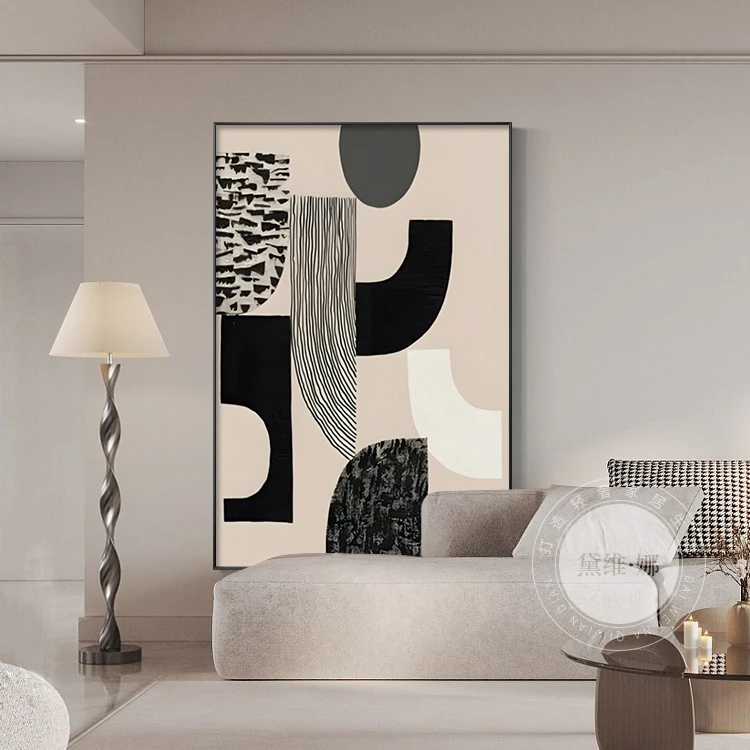 黛维·娜侘寂风客厅装饰画沙发背景墙落地画现代抽象黑白玄关挂画