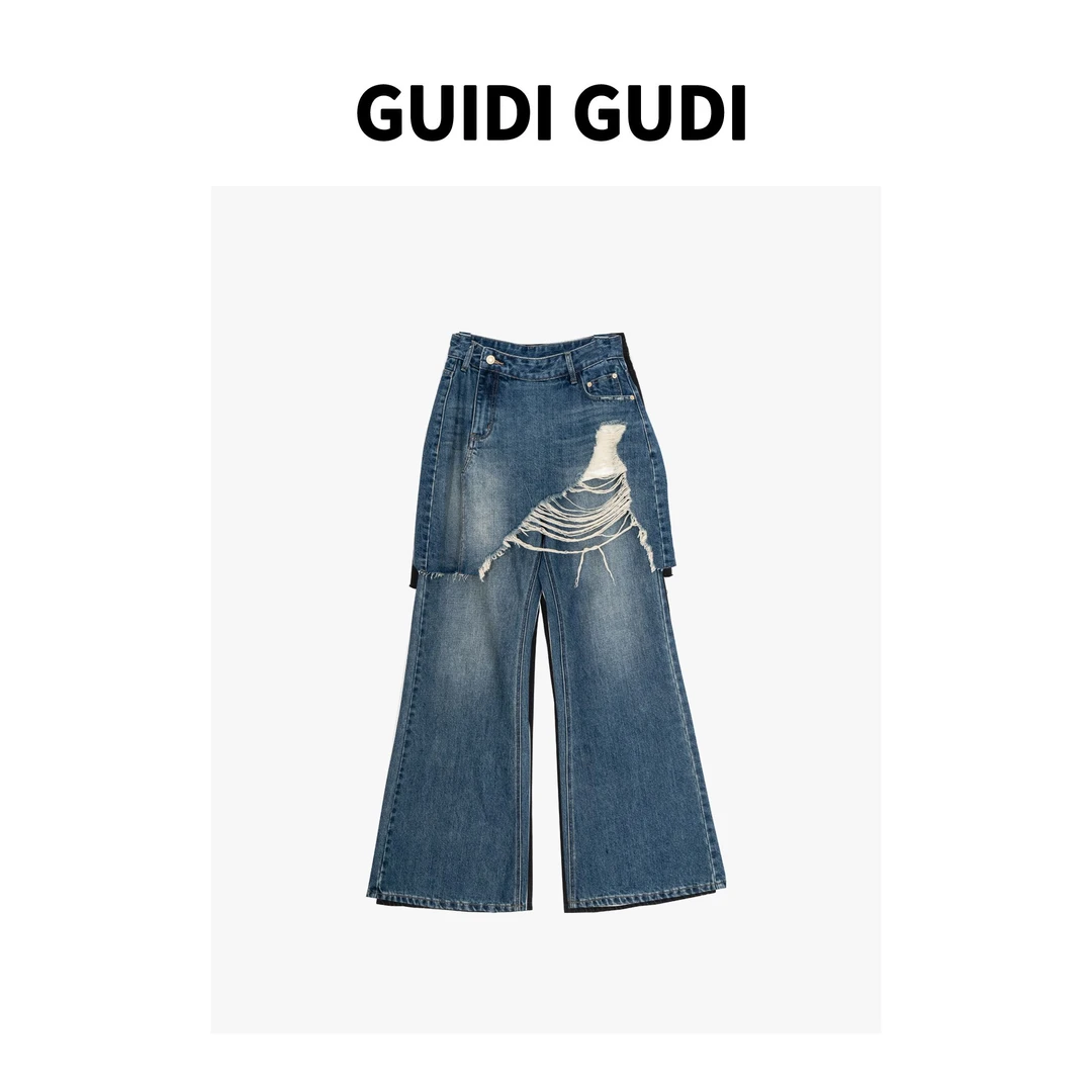 L GUIDI GUDI【没那么简单】重工设计感气质拼接牛仔裤 K9430105H