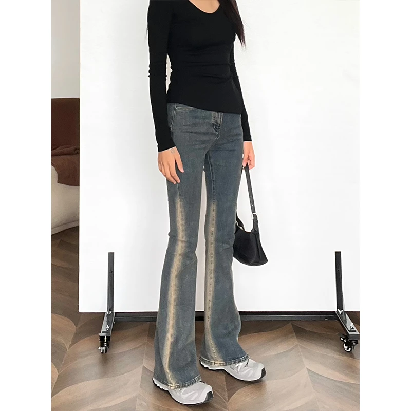 ZHUOWAN复古微喇渐变牛仔长裤