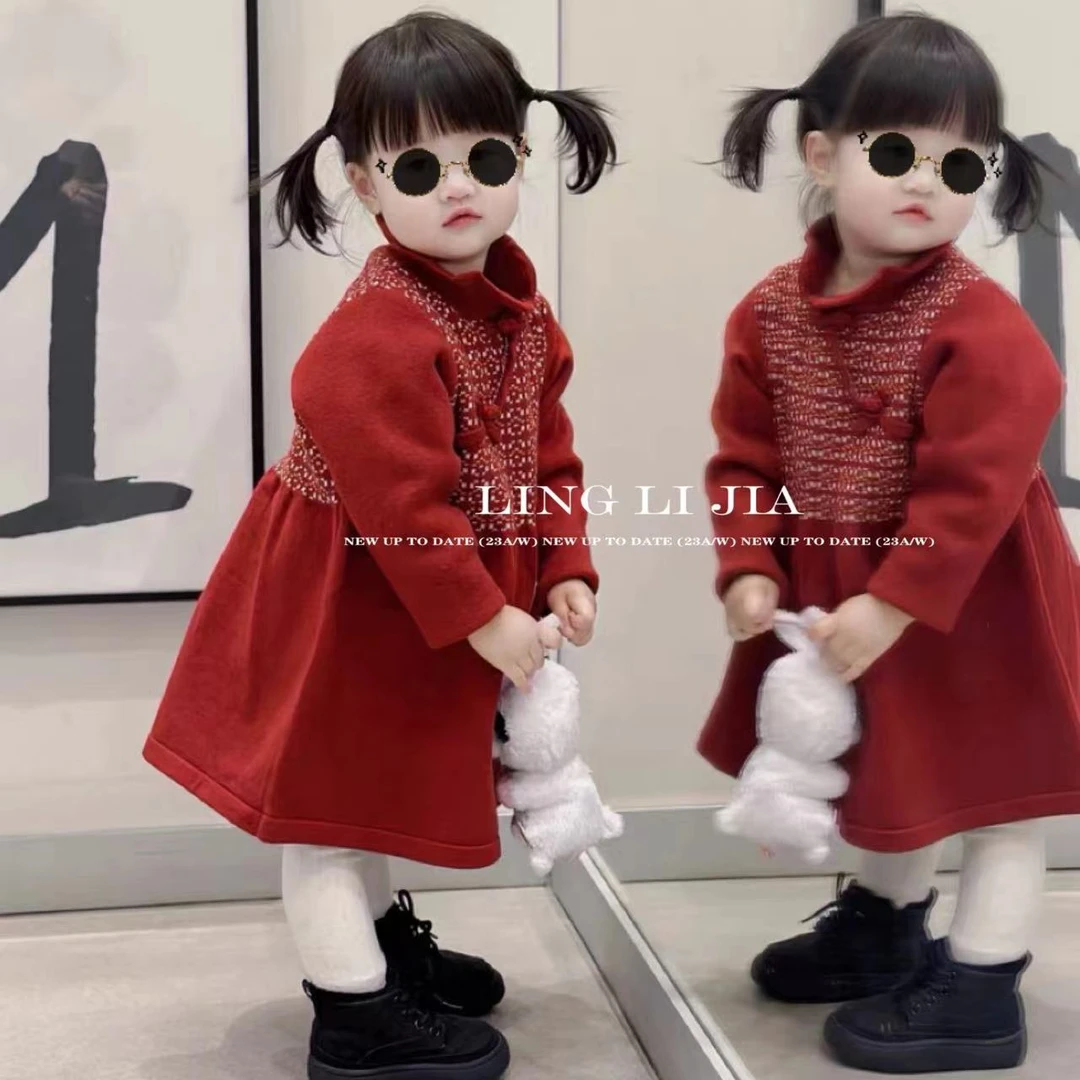 宝宝周岁礼服女童中式裙子国风姐弟装儿童拜年服男童毛衣新年衣服