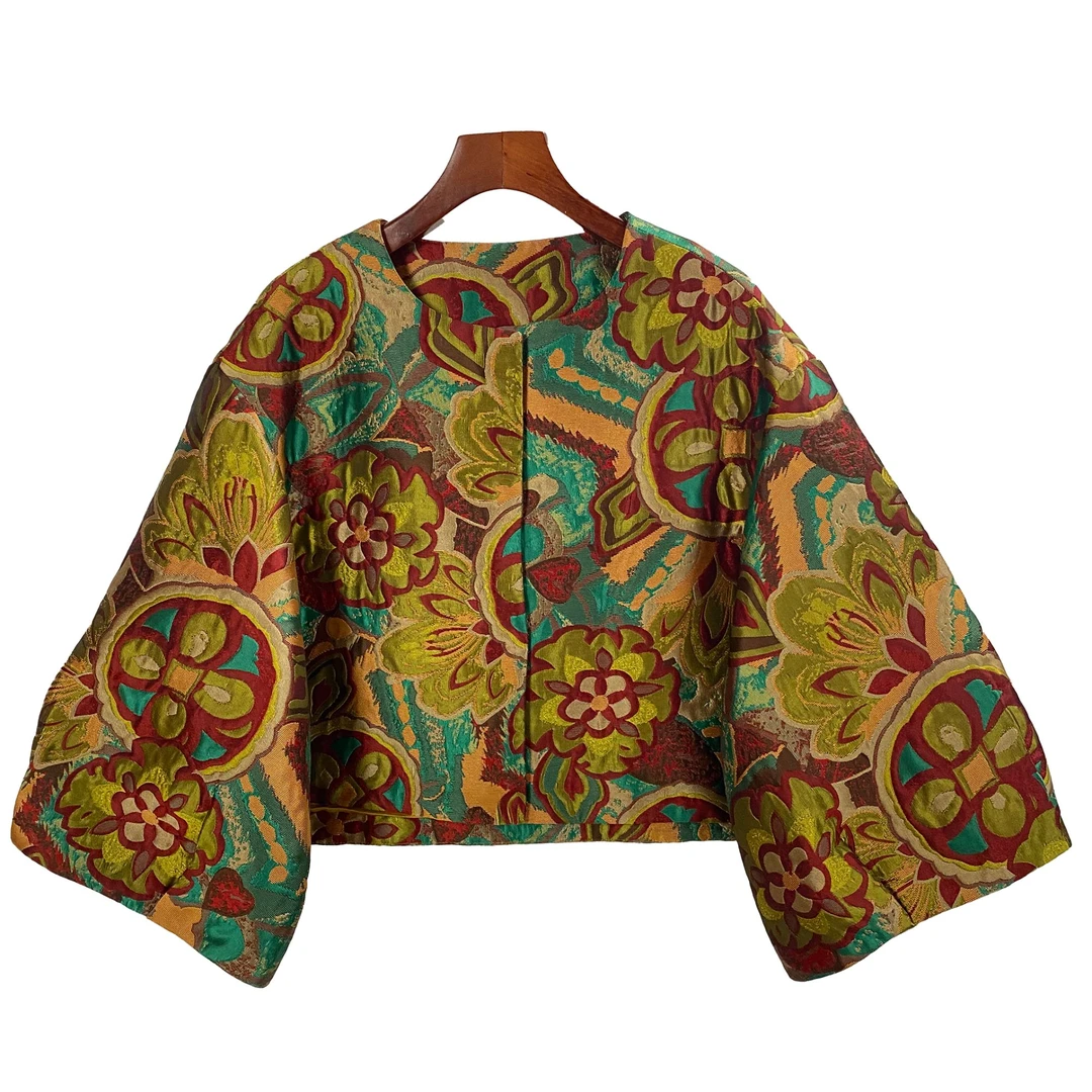 小董服饰0820新款时尚气质休闲提花设计师款新中式菠萝衫外套