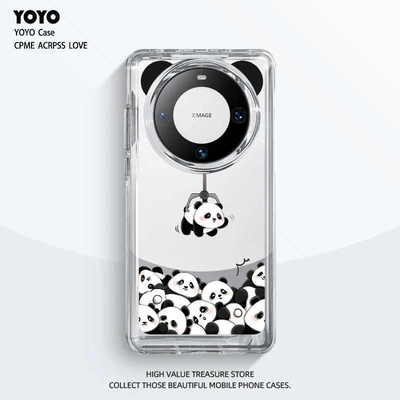 YOYO熊猫娃娃机适用华为mate60pro手机壳50透明保护壳40可爱30por