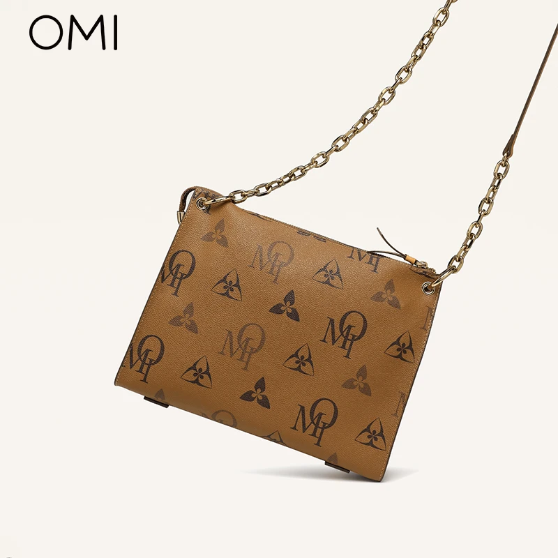 OMI/欧米女包2023新款休闲大容量单肩字母印花斜跨包包链条托特包