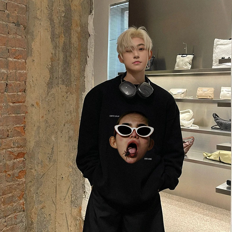 美式vibe高街卫衣男春秋款痞帅宽松百搭圆领上衣潮牌帅气套头外套