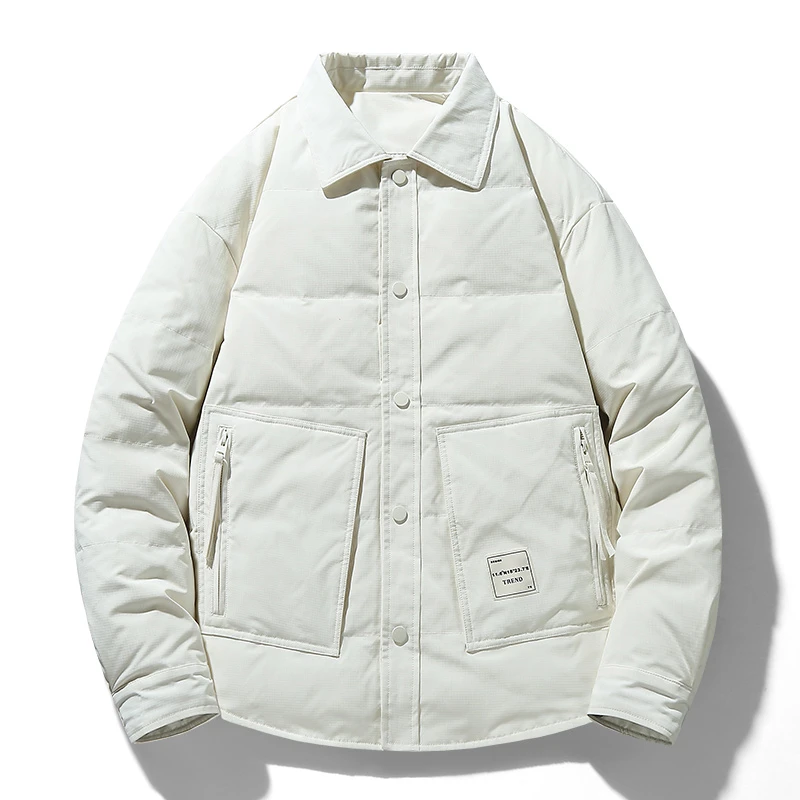 夹克式衬衫羽绒服男2024年秋冬季轻薄款白鸭绒宽松男冬装外套潮牌