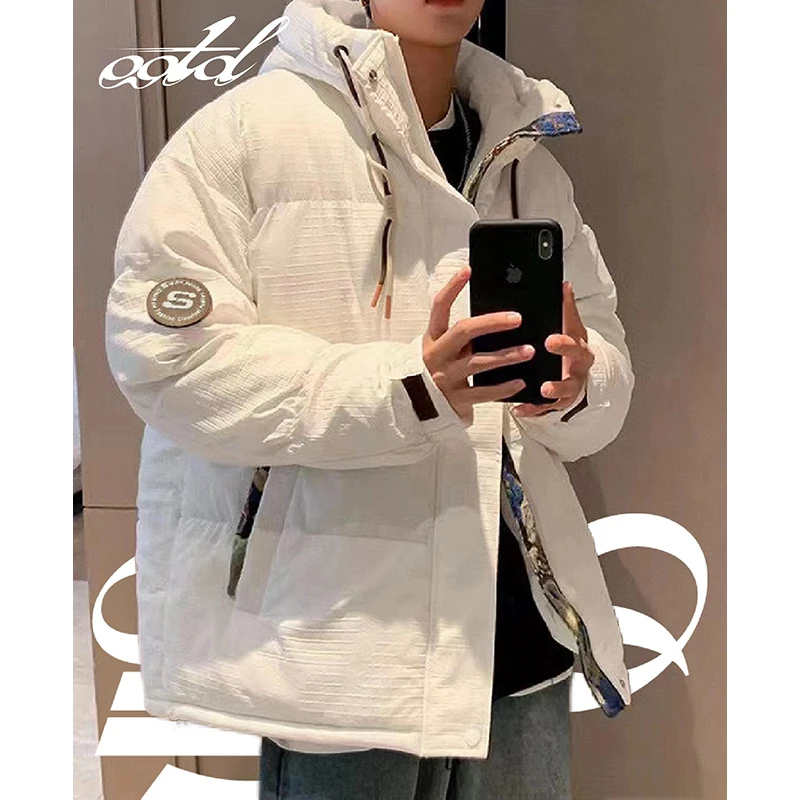 外套男生国潮秋冬潮牌撞色棉服青少年潮流面包服加厚连帽保暖棉衣