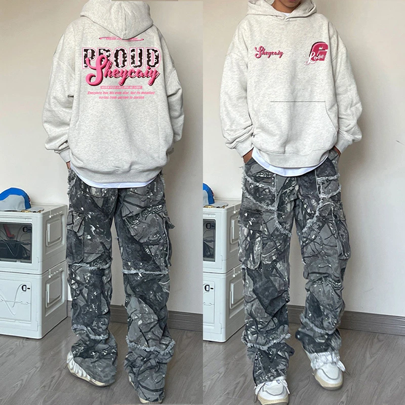 美式潮牌hiphop卫衣男款连帽早秋重磅街头风慵懒百搭印花长袖上衣