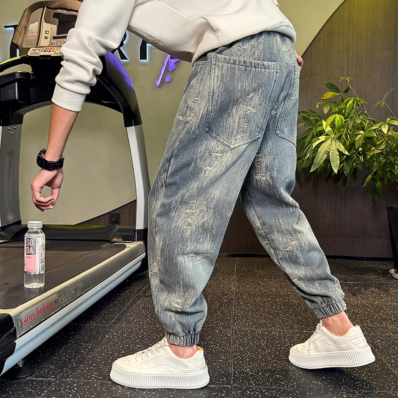 2025炸街潮牌牛仔裤男士加绒加厚裤子秋冬季潮流时尚束脚休闲长裤