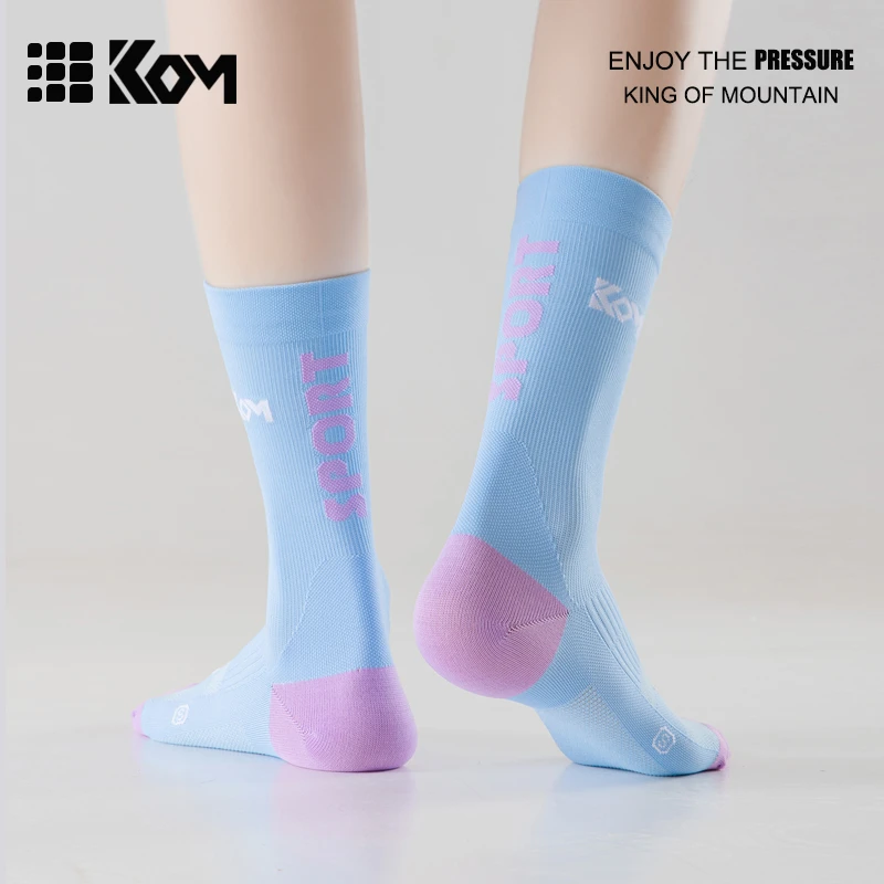 Kom sport夏季袜子网眼骑行户外运动透气吸汗中筒运动压力袜