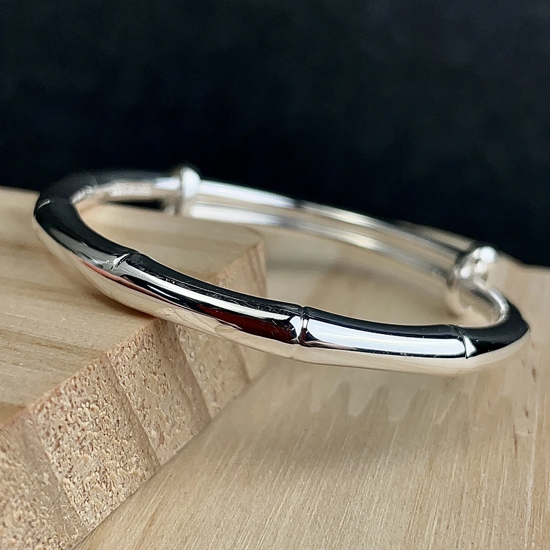 足银手镯 【中童竹节】亮面推拉足银999.9童镯经典实心简约宝宝