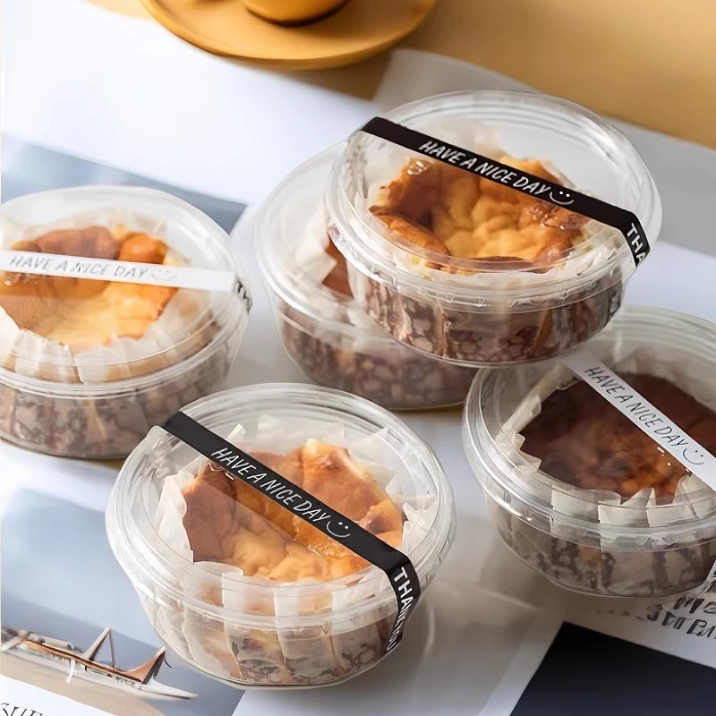 四寸巴斯克蛋糕包装盒透明圆形蛋糕卷盒子纸托西点甜品烘焙打包盒