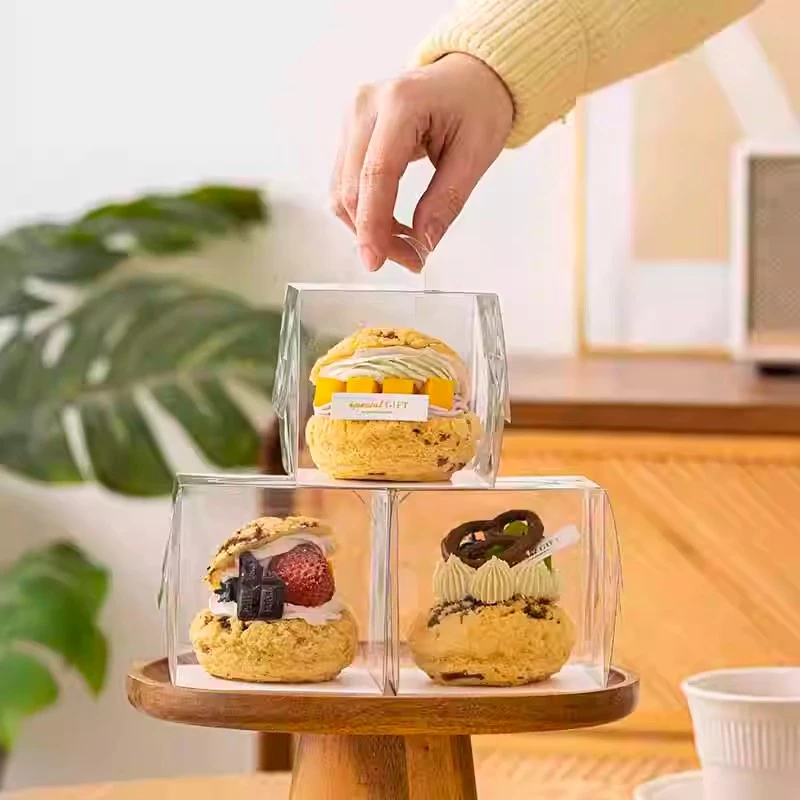 手提2寸3寸4寸5寸爆浆泡芙包装盒透明迷你小西点生日蛋糕打包盒子