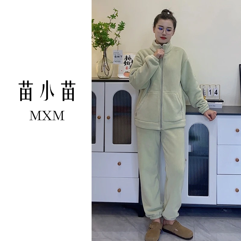 苗小苗新款海豚绒情侣款睡衣可外穿家居服开衫套装加绒运动居家服