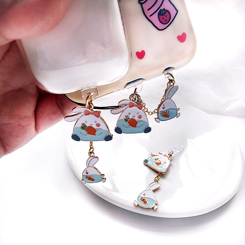 手作可爱卡通兔子手机耳机孔防尘塞苹果安卓typecs数据充电口吊饰