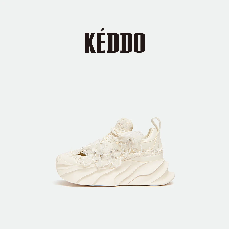 KEDDO“奶油慕斯”镂空透气老爹鞋蕾丝仙女风厚底增高时尚休闲鞋