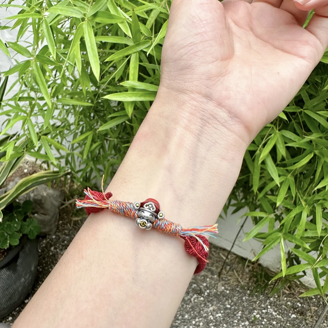 足银手链 999足银珐琅彩民族风小财神 手编纯手工
