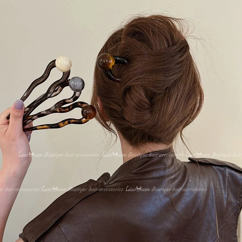 法式复古U型发簪女高级感简约夏季丸子头盘发饰2024新款大号簪子