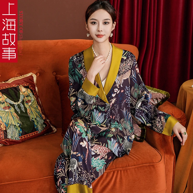 上海故事动物世界时尚简约气质女士网红款春秋款睡衣长款家居服
