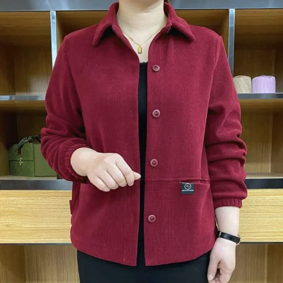 新款气质妈妈装纯色百搭春秋灯芯绒女装外套减龄韩版宽松显瘦开衫