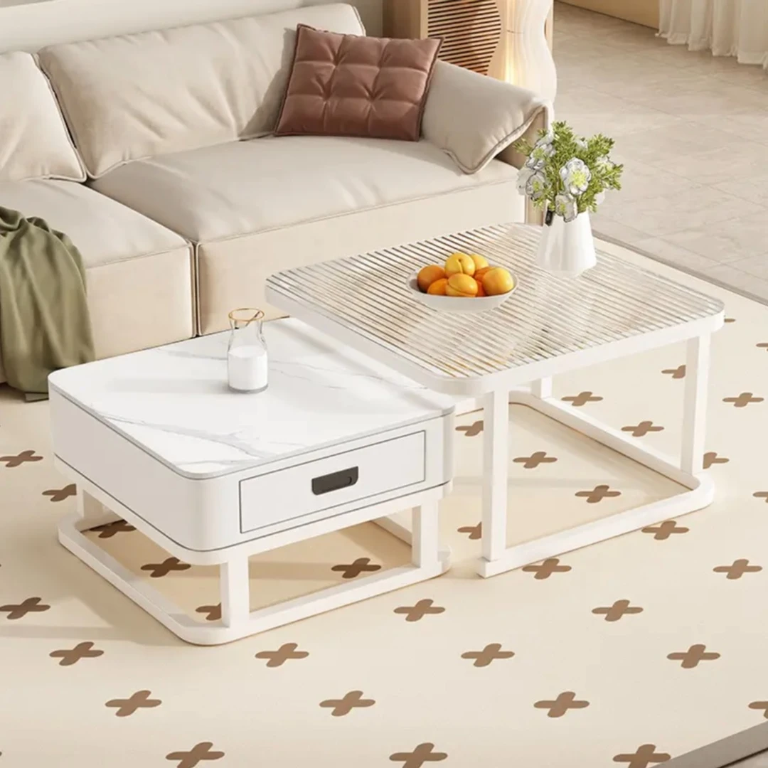 网红款正方形轻奢玻璃岩板茶几小户型电视柜组合简约现代简约轻奢