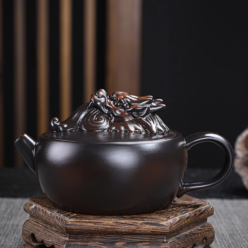 紫陶潜龙壶大容量家用中式纯手工茶壶家用复古大号陶瓷紫砂壶C85