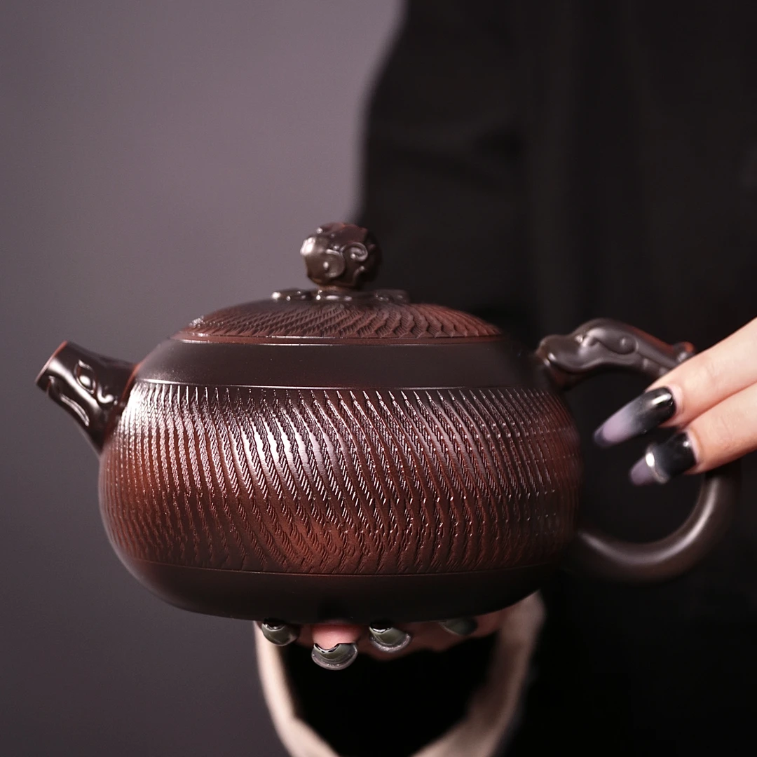 紫陶龙把西施凤鸣壶大容量家用中式纯手工泡茶陶瓷紫砂壶