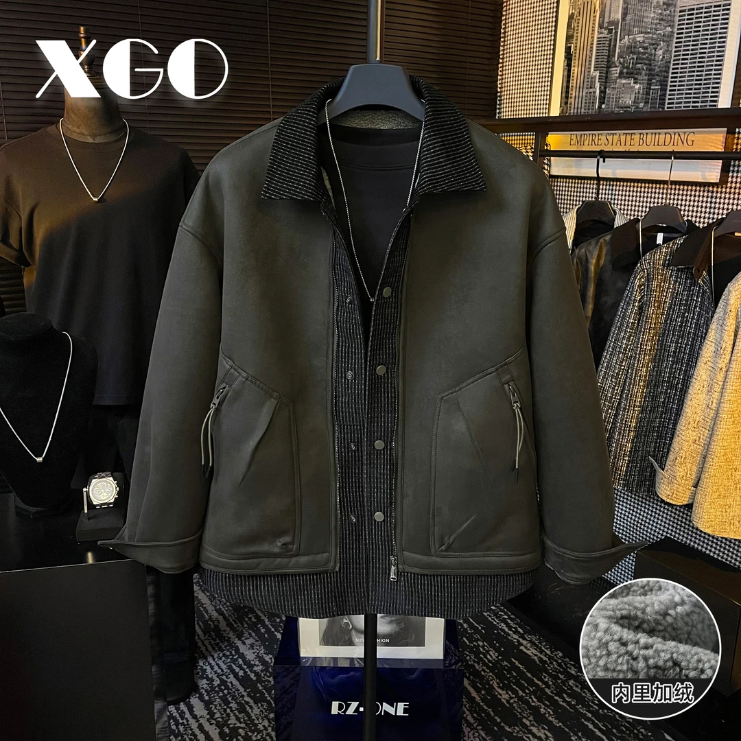 【XGORAD】原创设计重磅加厚内里加绒拼接纯色百搭翻领冬季夹克外套