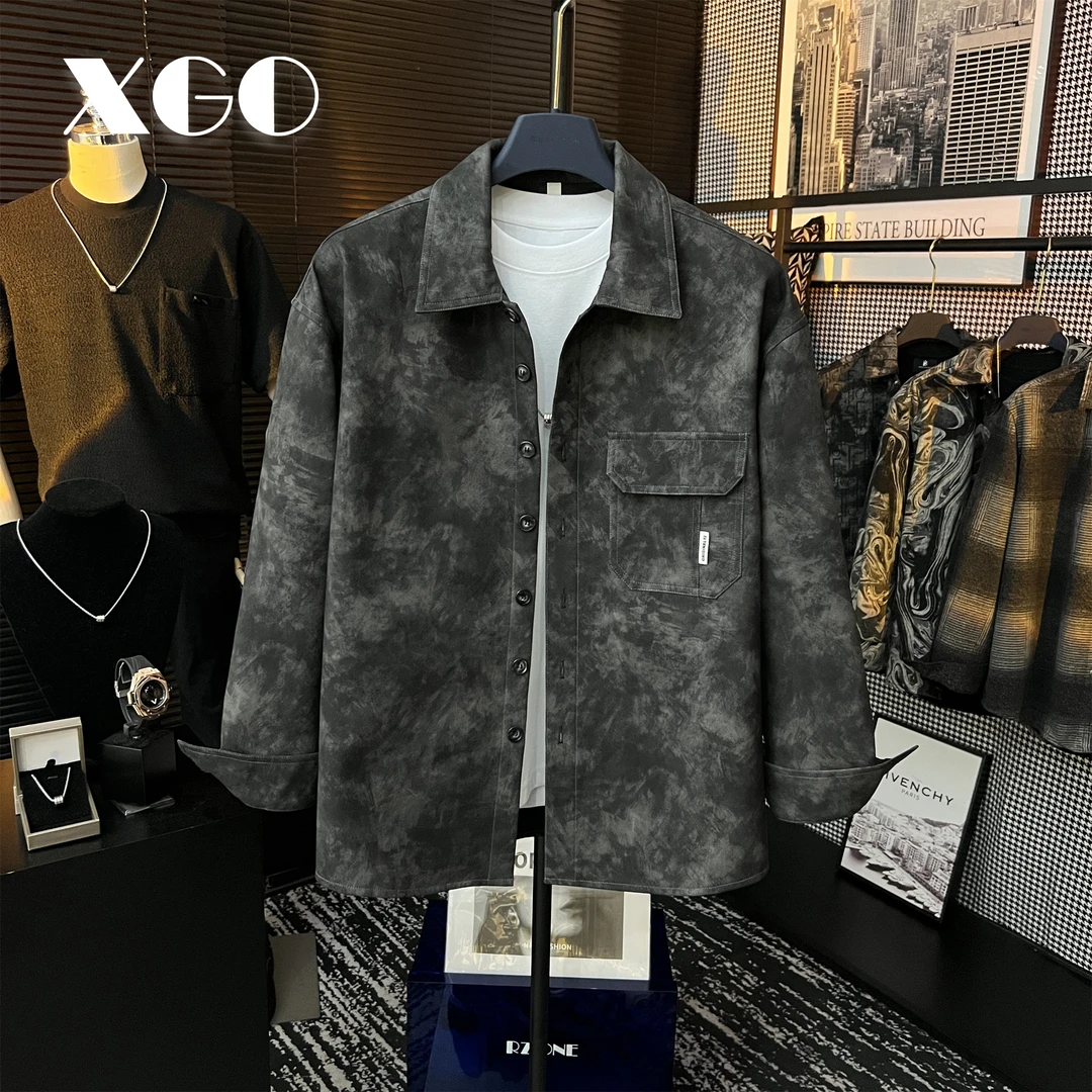 【XGORAD】原创设计感渲染复古皮衣工艺戴盖口袋翻领衬衫外套男士