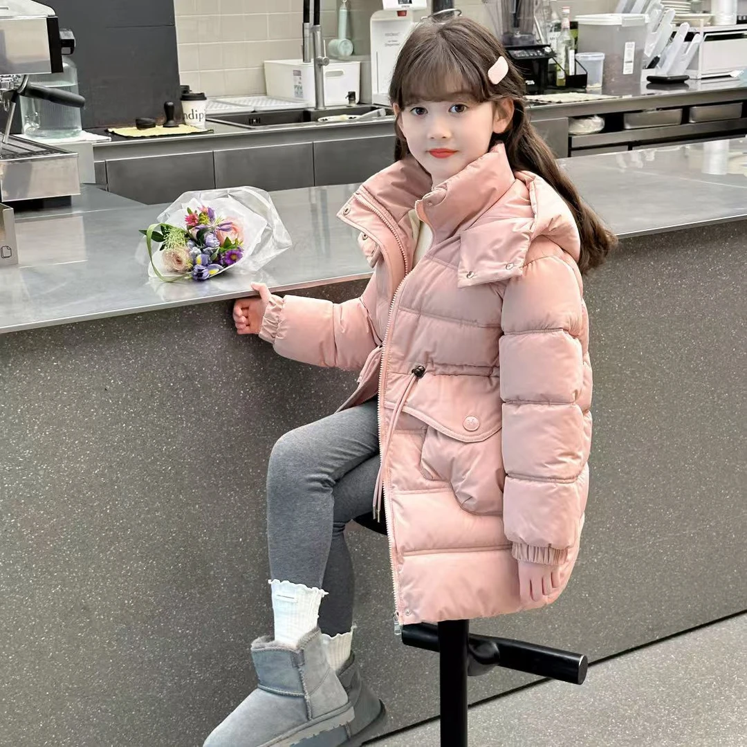 女童收腰加绒棉服2024新款公主风冬装棉衣洋气加厚中长款冬季外套