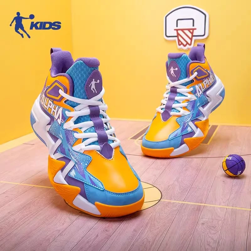 乔丹中大童篮球鞋2024秋冬皮面加绒男女专业训练运动鞋男童球鞋男